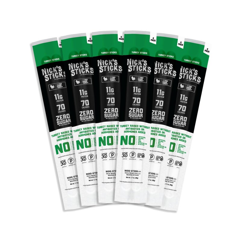 Nick's Sticks Clean & Balanced Free Range Turkey Snack Sticks | Made in the USA | Gluten Free | Paleo, Keto, Whole30 Approved | No Soy, Antibiotics or Hormones (6 - 1.7oz. Packs of 2 Sticks) - Image 1